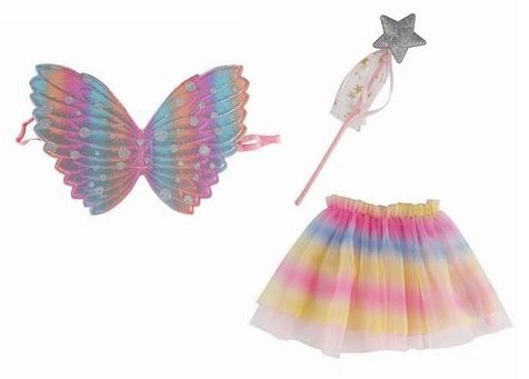 Suntoy Princesspaket med regnbågsfärgade vingar, kjol & trollstav