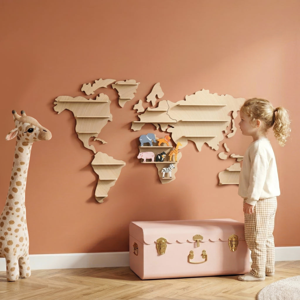 Speedy Monkey World Map Animal Shelf med 6 djur – lifestylebild 1