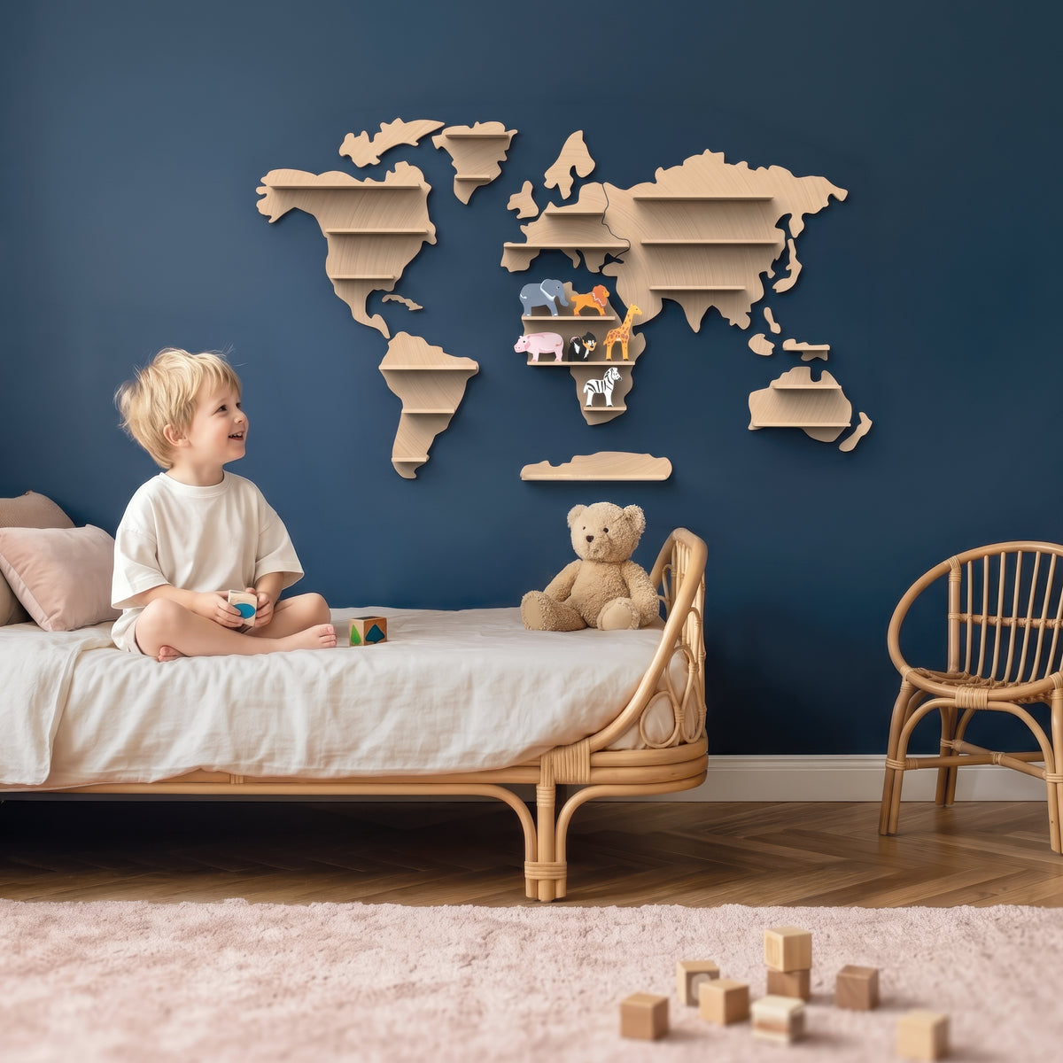 Speedy Monkey World Map Animal Shelf med 6 djur – lifestylebild 3