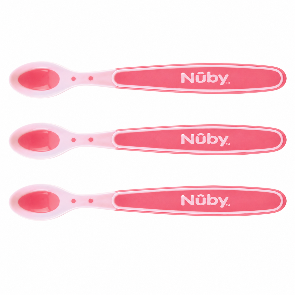 Nuby Mjukkantad värmekänslig sked Rosa +3m (3-pack)